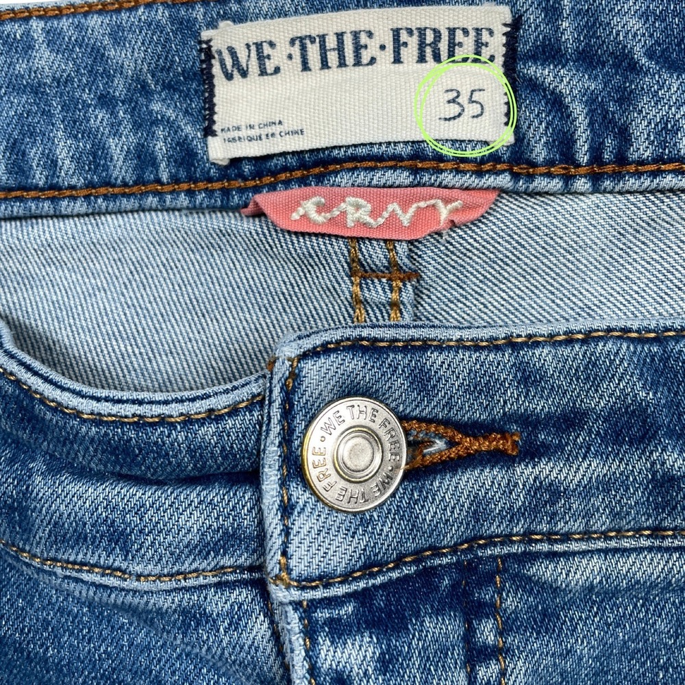 Free People πΈ We The Free Croppedβ Women's Jeans 35 Raw Hem Straight Leg Boho - Picture 4 of 10